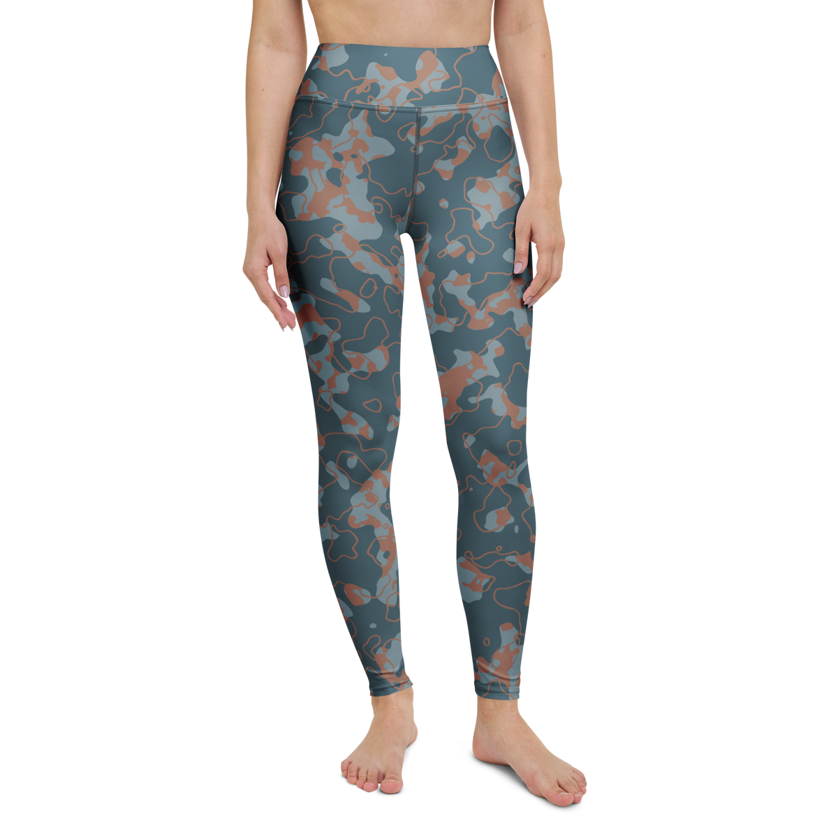 Tundra · Subtle Contrasts high-waisted yoga leggings, straight front view, barefoot.