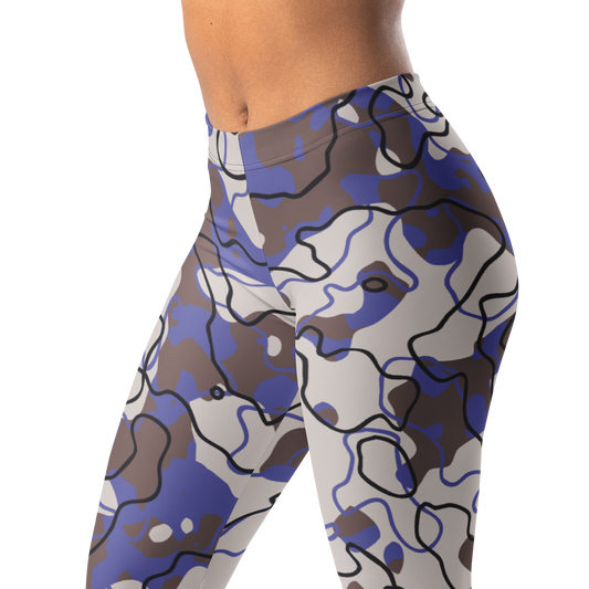 Tundra Very Peri camouflage mid-rise comfort leggings, waistband and pattern detail.