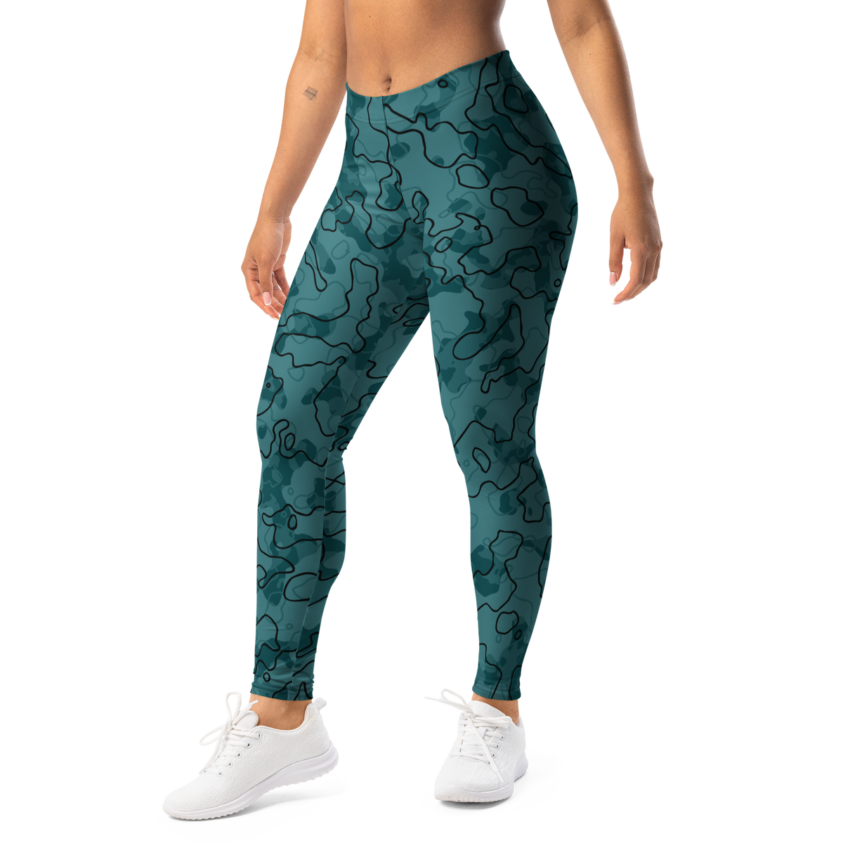 Tundra Waterspout camouflage mid-rise comfort leggings, left-front view.