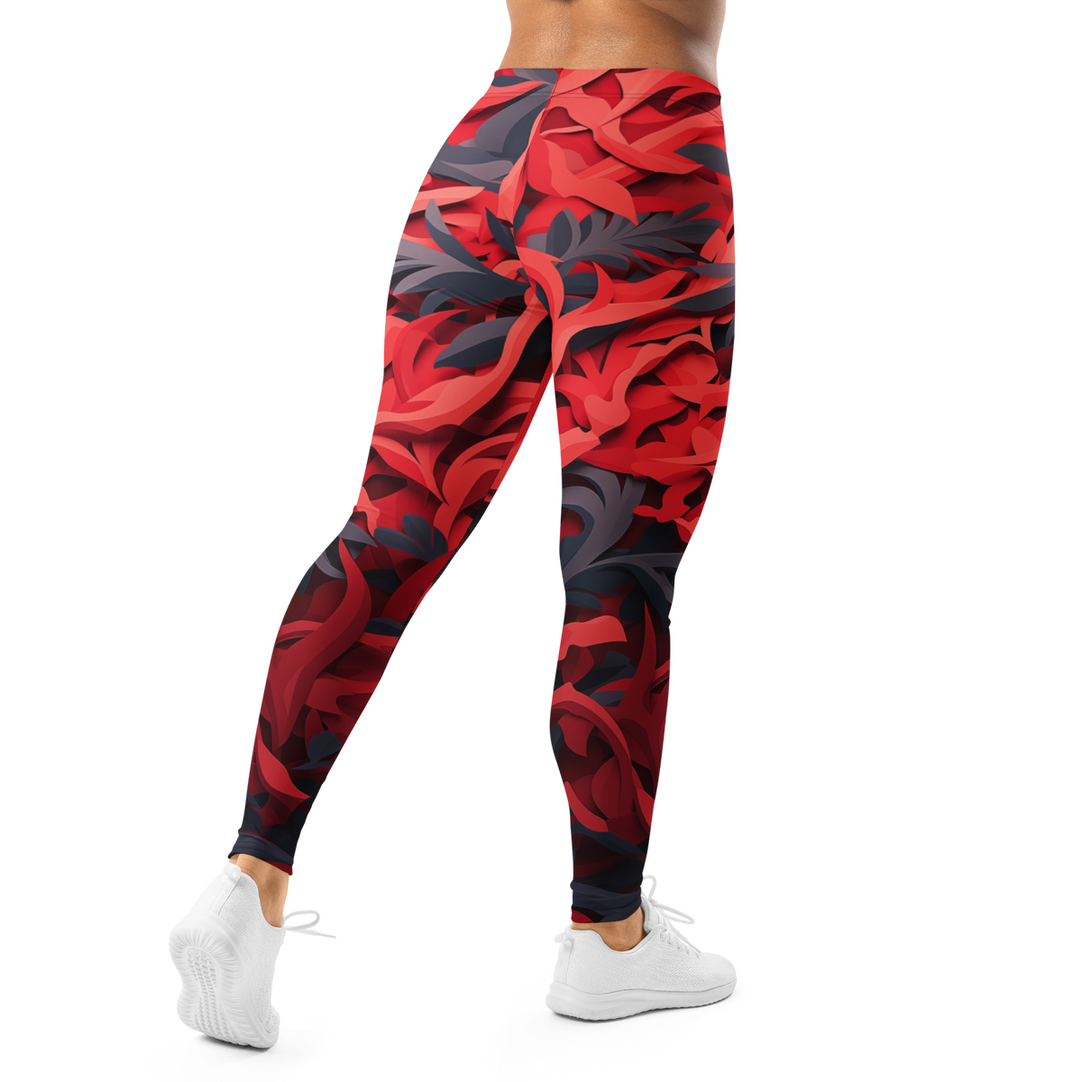 Umbra Red mid-rise comfort leggings, back view.