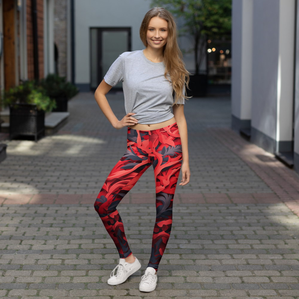 Umbra Red mid-rise comfort leggings, lifestyle front view.