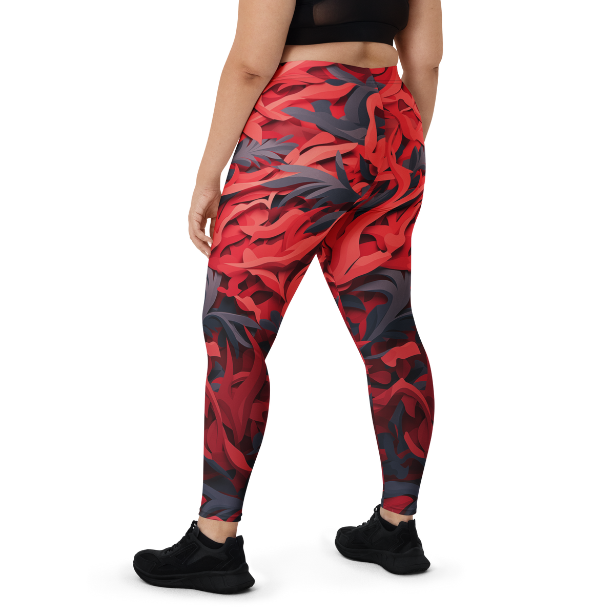 Umbra Red mid-rise comfort leggings, oversize-fit back view.