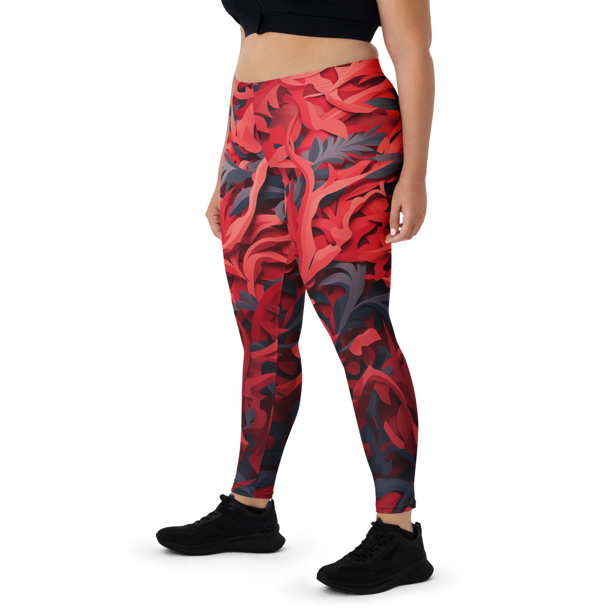 Umbra Red mid-rise comfort leggings, oversize-fit front view.
