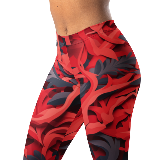 Umbra · Red mid-rise everyday leggings, waistband and pattern detail.
