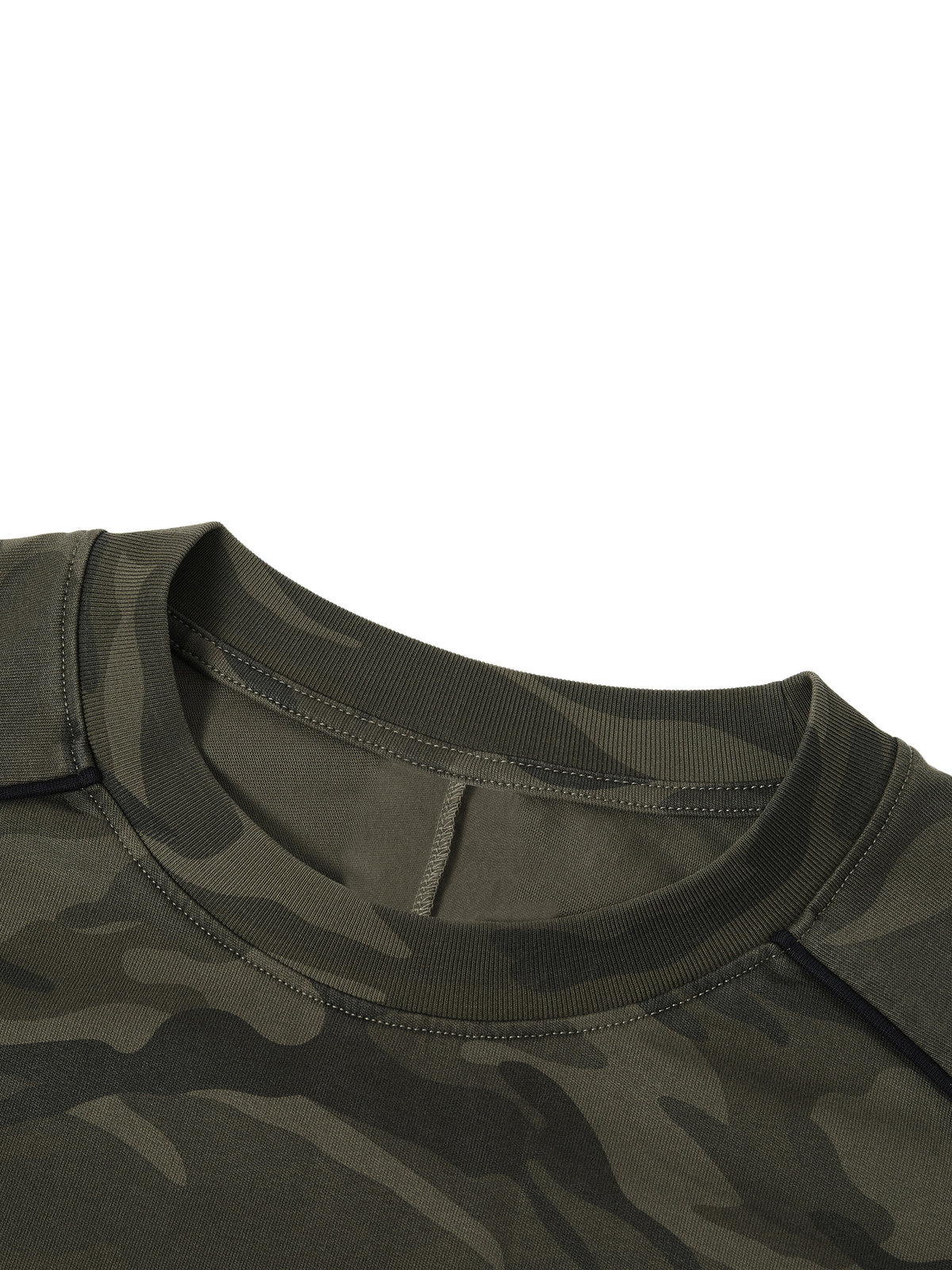 Camo Line — Camo-Piped Raglan Long-Sleeve T-Shirt — neckline and closure detail
