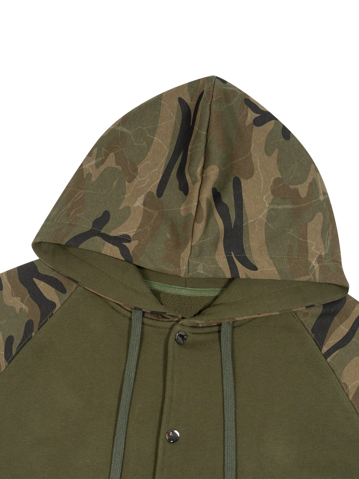 Camo Line — Camo-Splice Raglan Zip Hoodie — neckline and closure detail