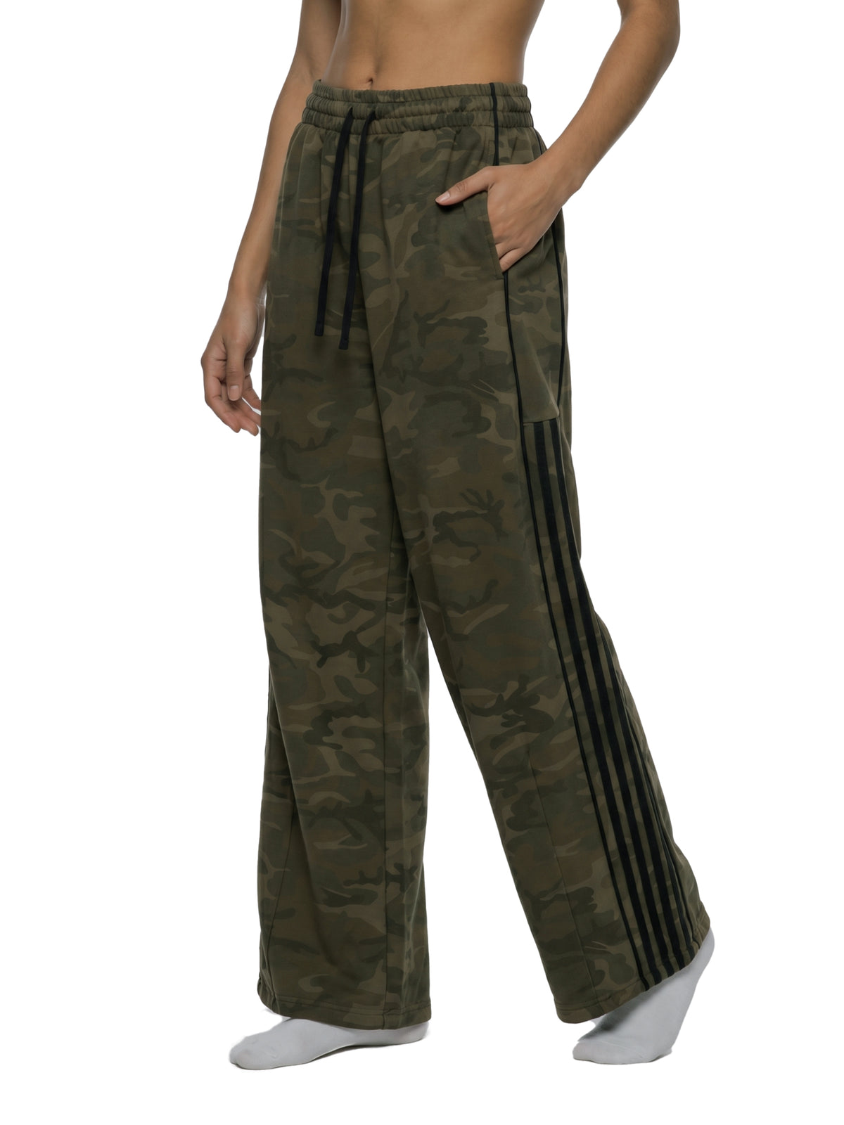 Camo Line — Camo-Piped Wide-Leg Sweatpants — styled front view