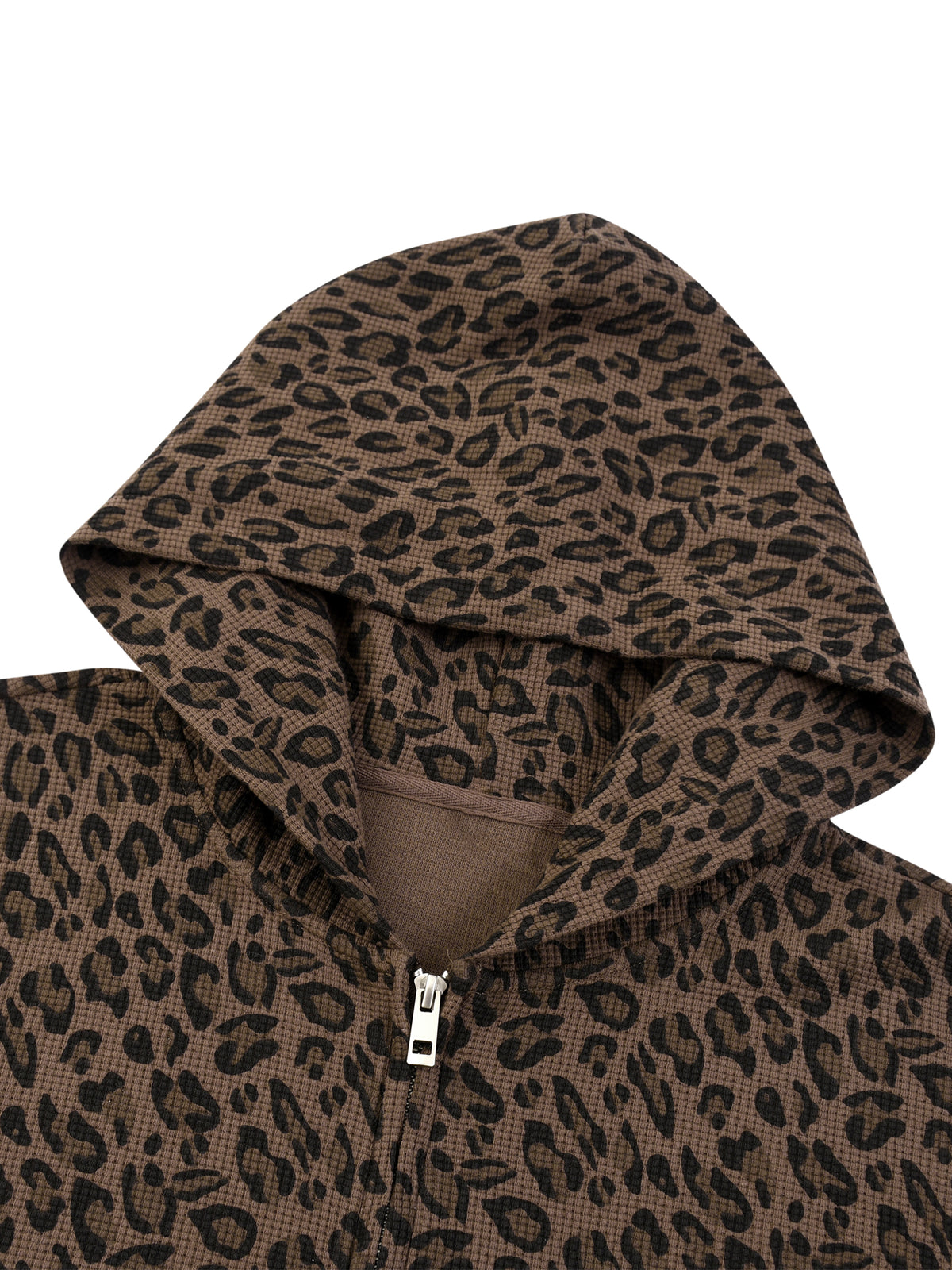 Camo Line — Leopard Waffle Full-Zip Hoodie — neckline and closure detail