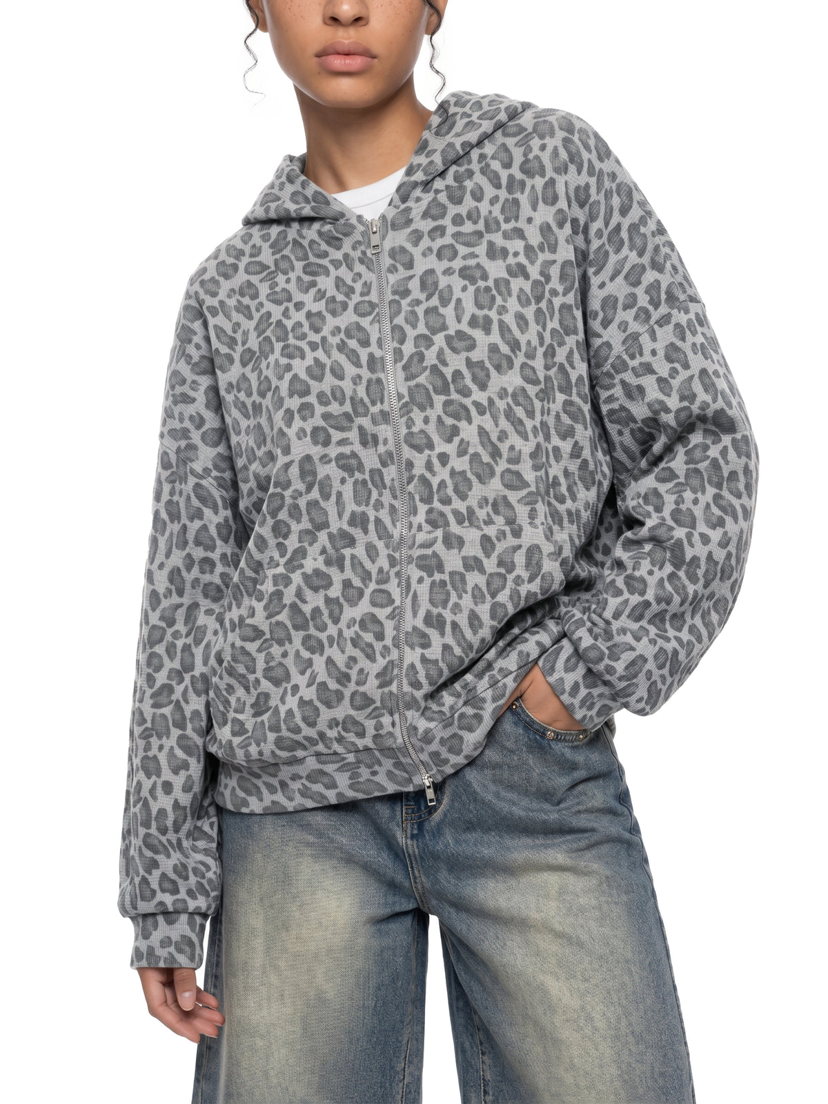 Camo Line — Leopard Waffle Full-Zip Hoodie — rear three-quarter view
