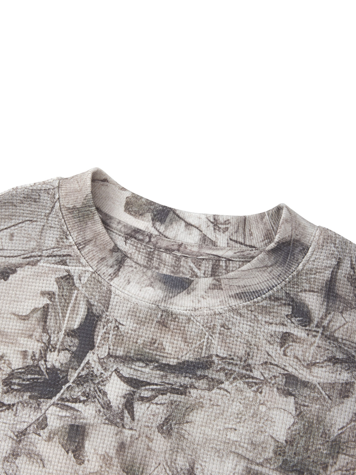 Camo Line — Tree-Camo Waffle Long-Sleeve T-Shirt — neckline and closure detail