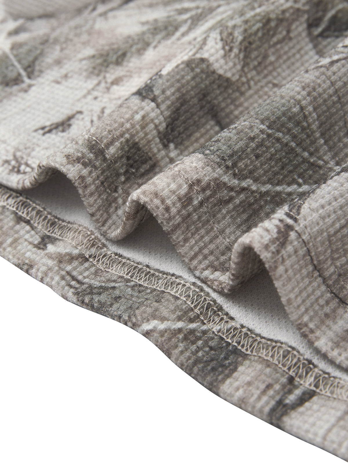 Camo Line — Tree-Camo Waffle Long-Sleeve T-Shirt — hem and stitching detail
