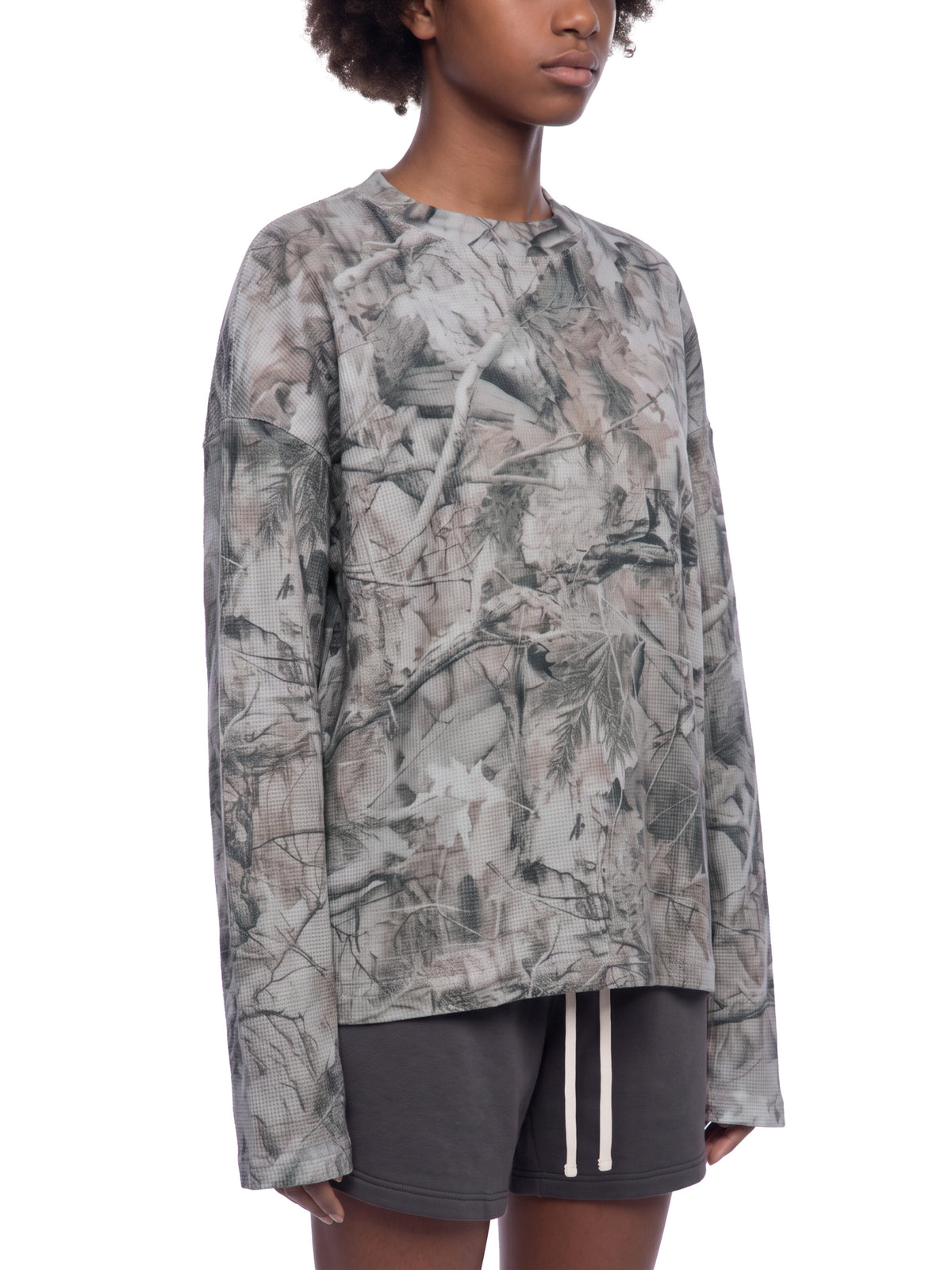 Camo Line — Tree-Camo Waffle Long-Sleeve T-Shirt — rear three-quarter view