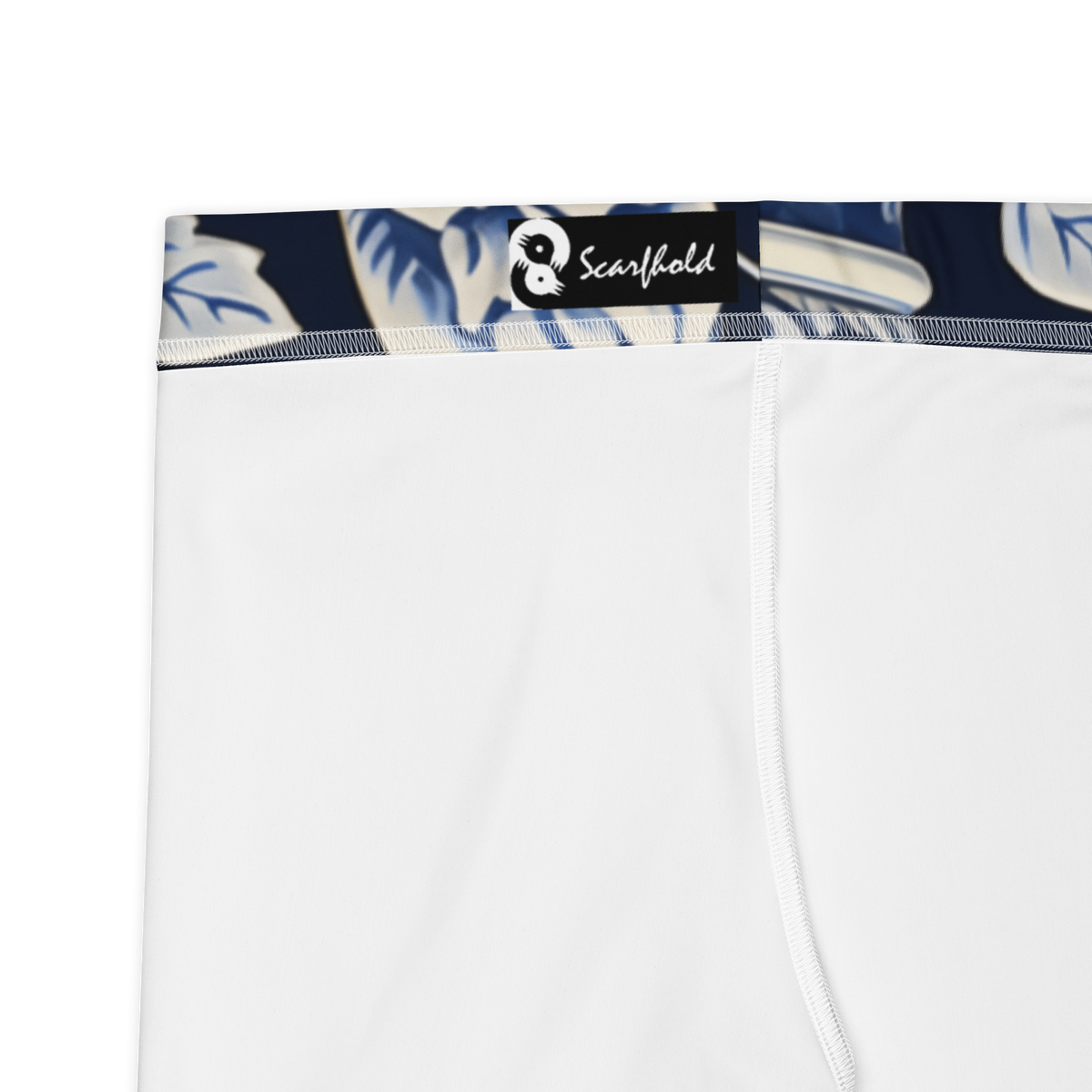 Vase Botanical Trellis Blue mid-rise comfort leggings, fabric and construction details.