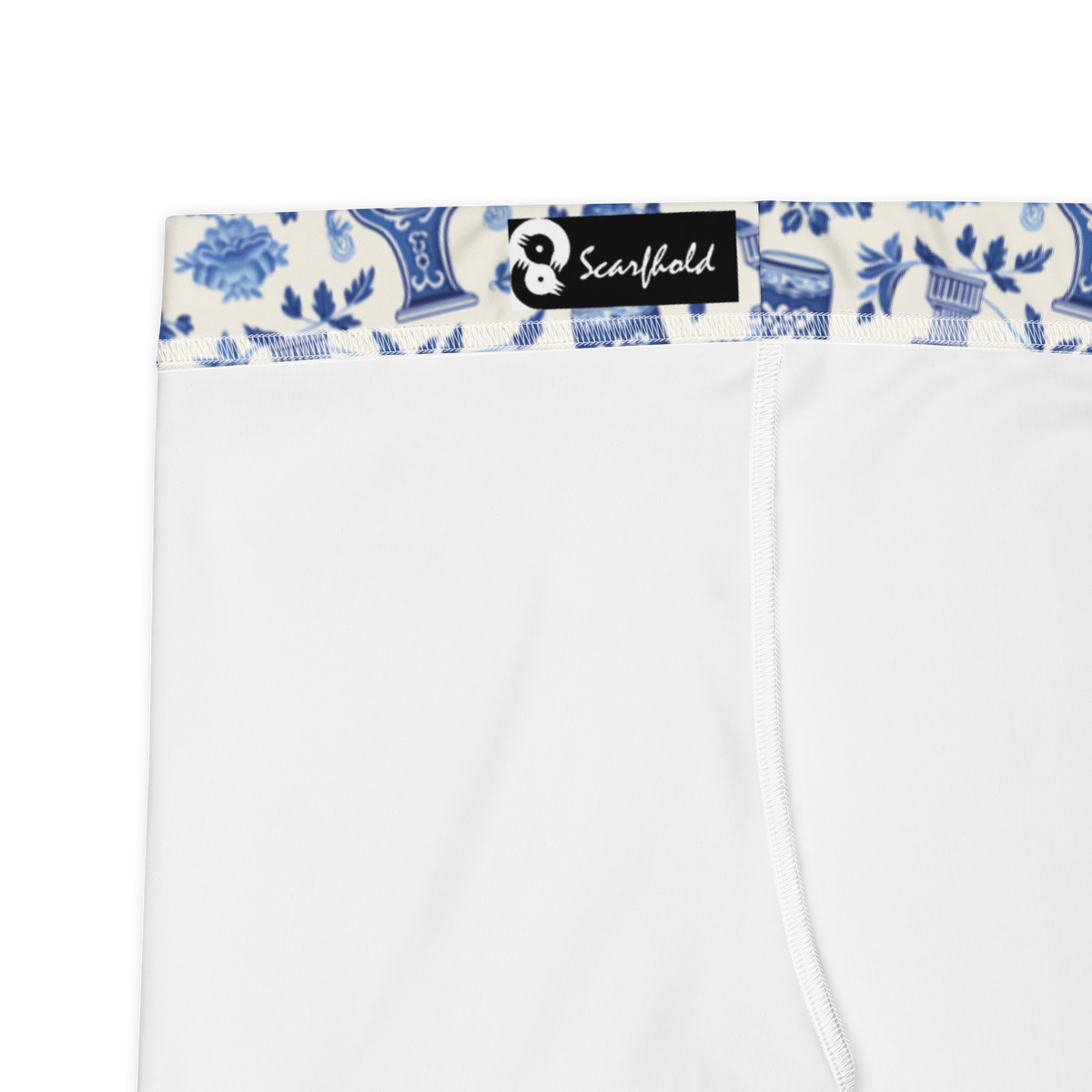 Vase Still Life Scatter Blue mid-rise comfort leggings, fabric and construction details.