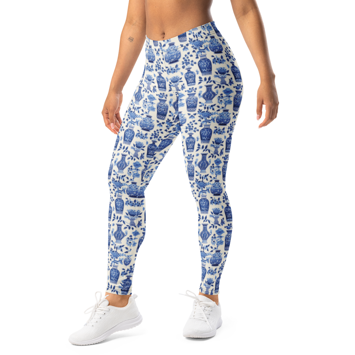 Vase — Still Life Scatter · Blue mid-rise everyday leggings, left-front view.