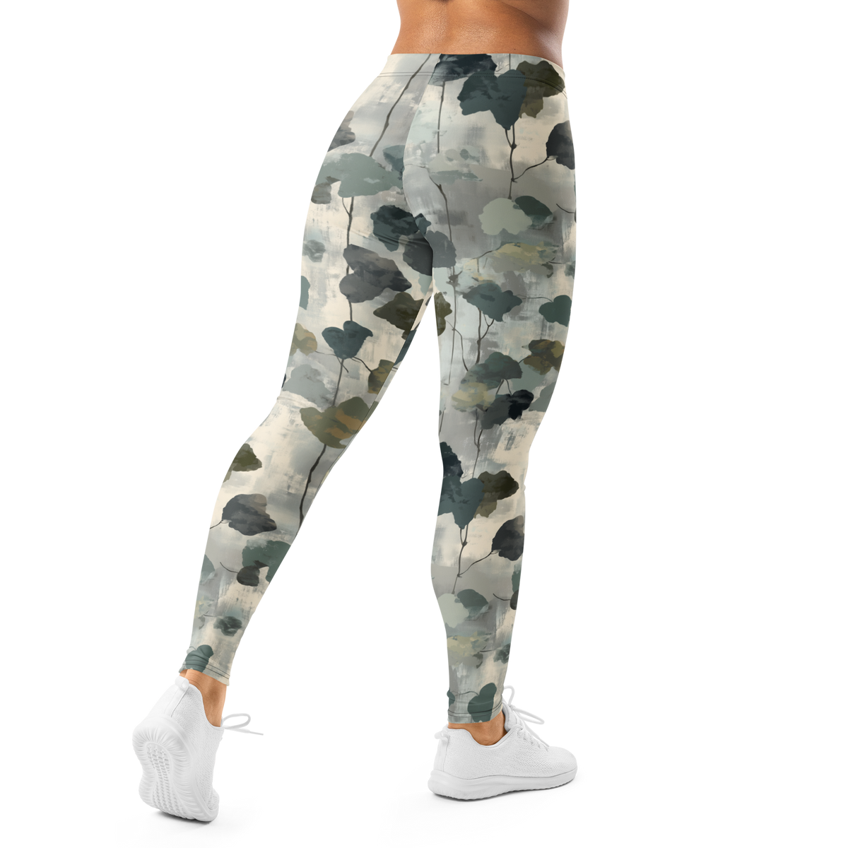 Vincit Greyscale camouflage mid-rise comfort leggings, back view.