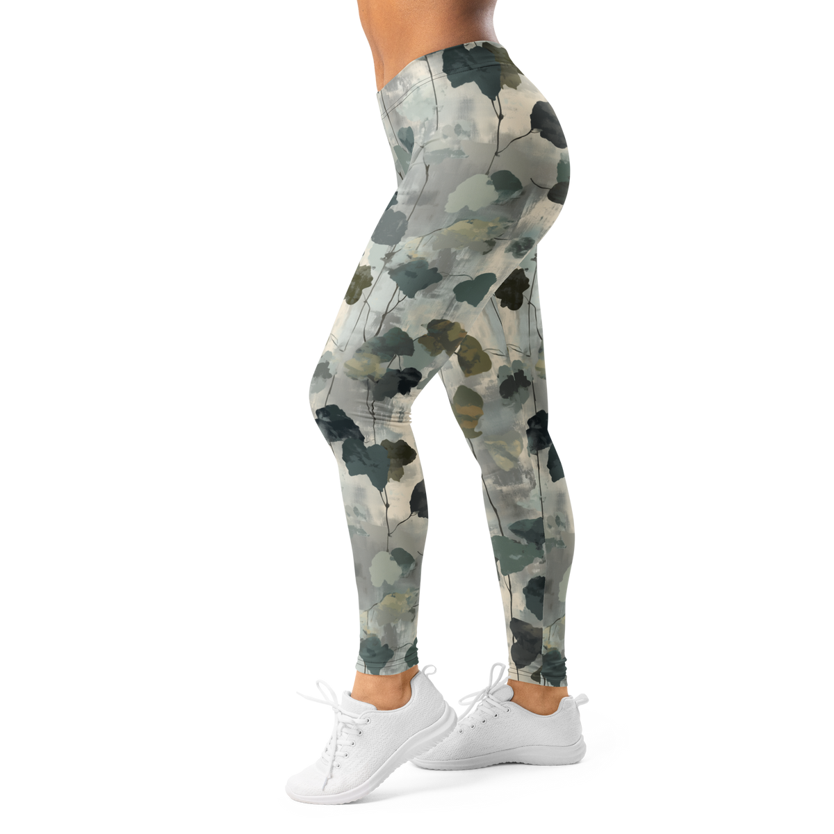 Vincit Greyscale camouflage mid-rise comfort leggings, left-side view.
