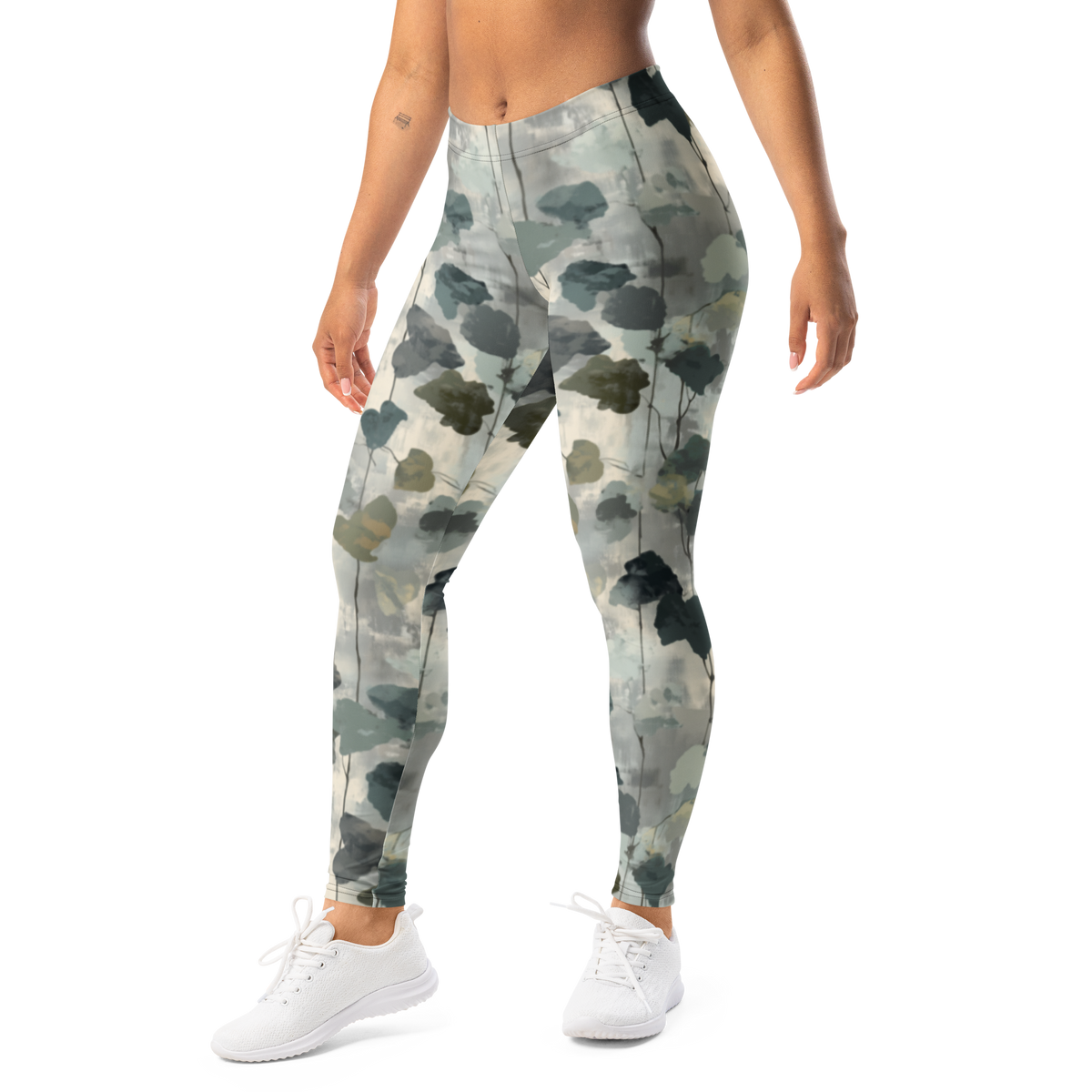 Vincit · Greyscale mid-rise everyday leggings, left-front view.