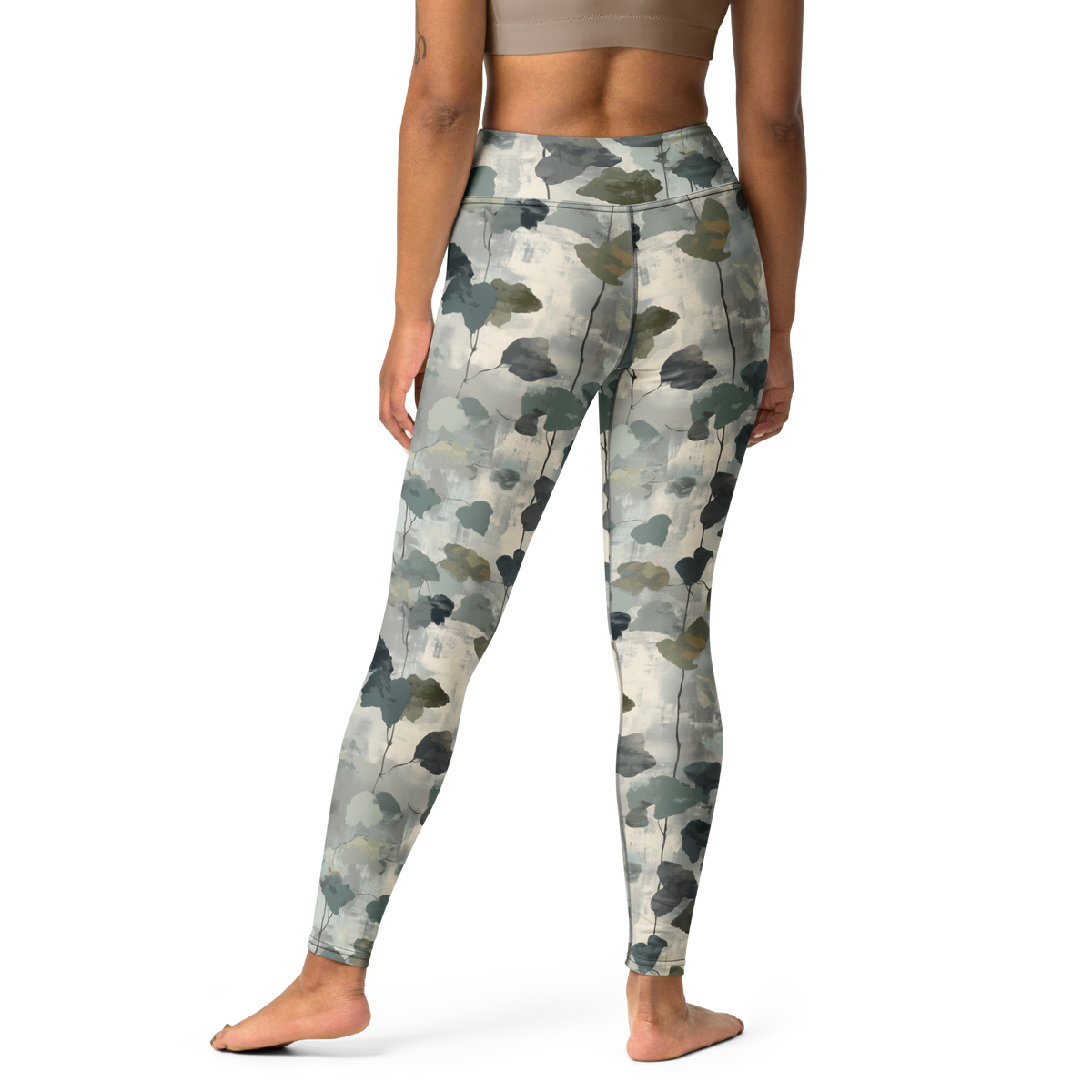 Vincit Original camouflage high-waisted yoga leggings, back view.