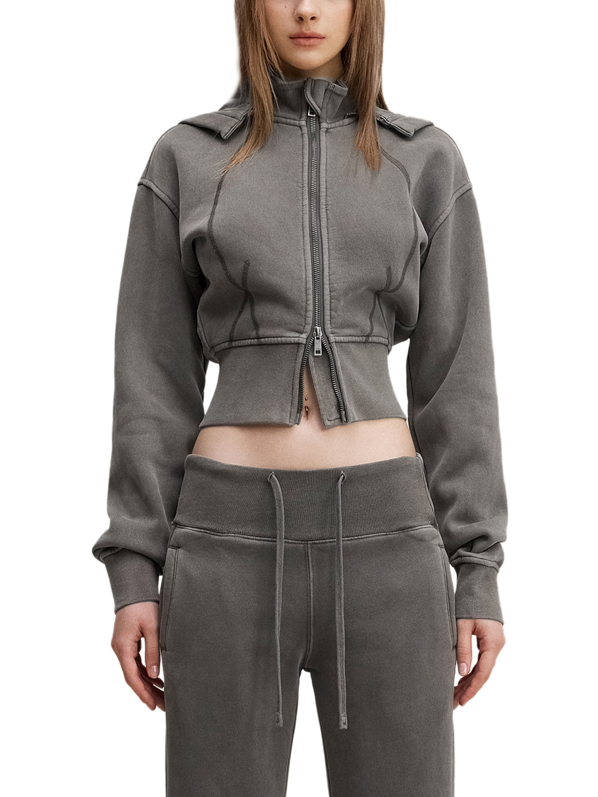 Women’s Vintage-Wash Cropped Fleece Hoodie — front view