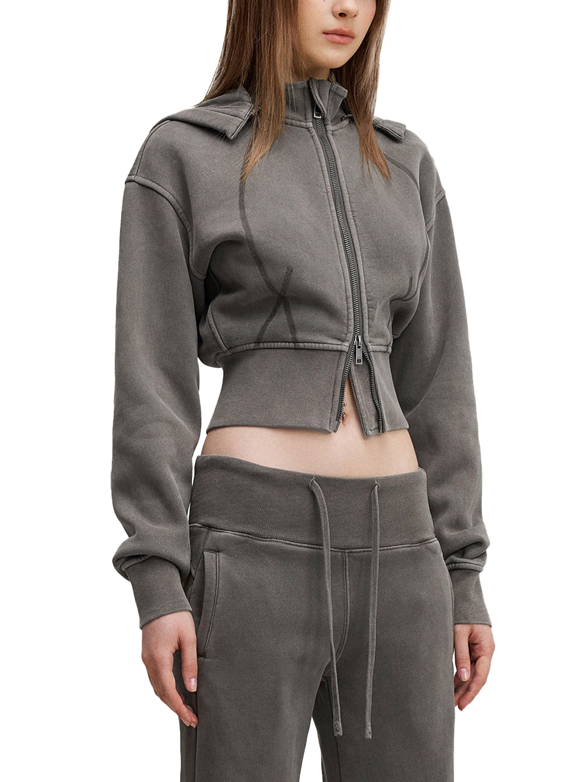 Women’s Vintage-Wash Cropped Fleece Hoodie — side view