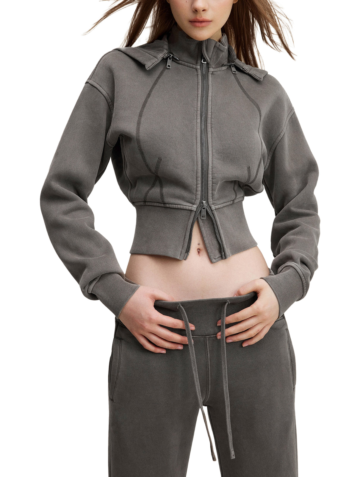 Women’s Vintage-Wash Cropped Fleece Hoodie — styled front view