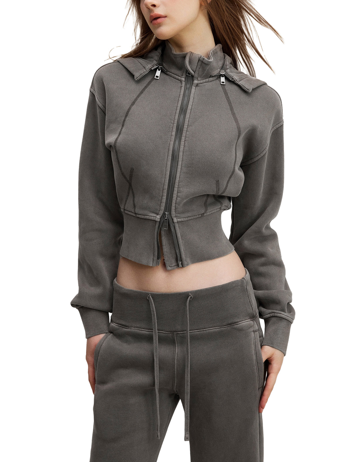Women’s Vintage-Wash Cropped Fleece Hoodie — rear three-quarter view