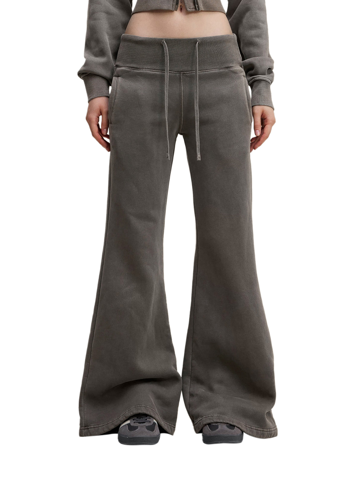 Women’s Vintage-Wash Flared Fleece Pants — front view