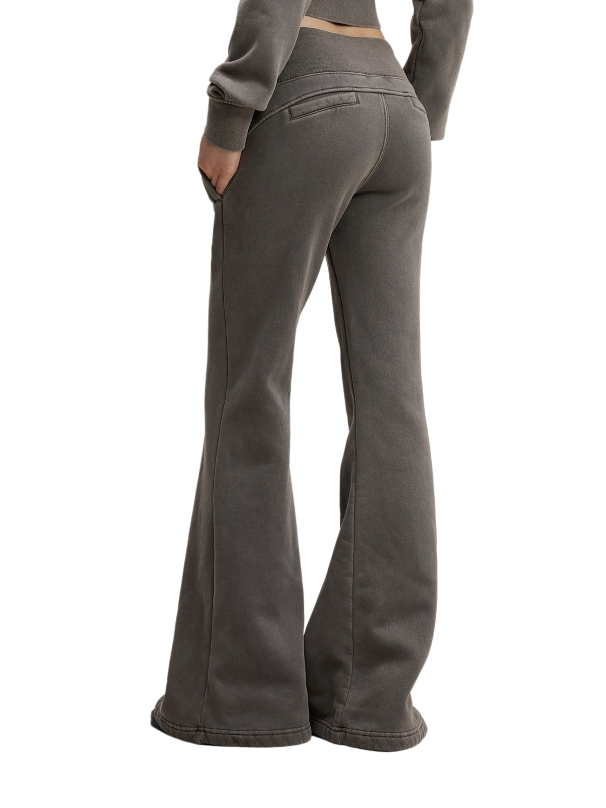 Women’s Vintage-Wash Flared Fleece Pants — styled front view