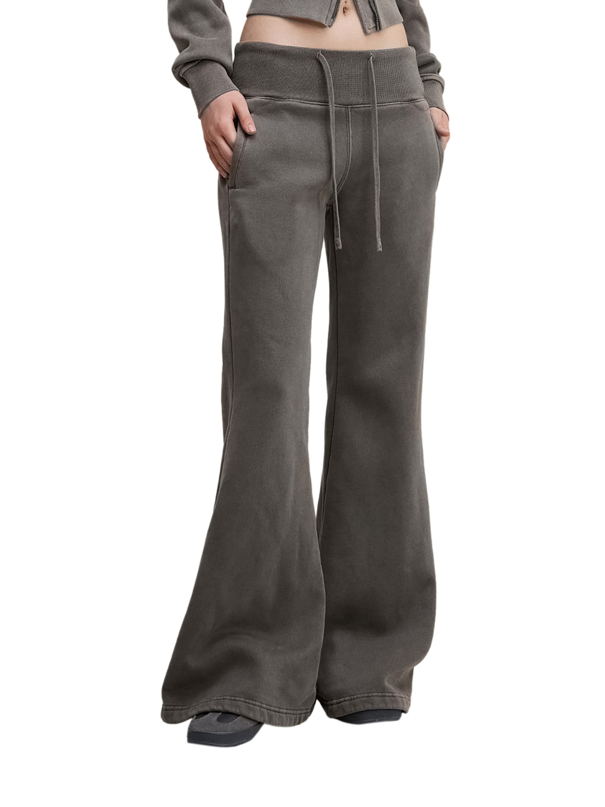 Women’s Vintage-Wash Flared Fleece Pants — rear three-quarter view