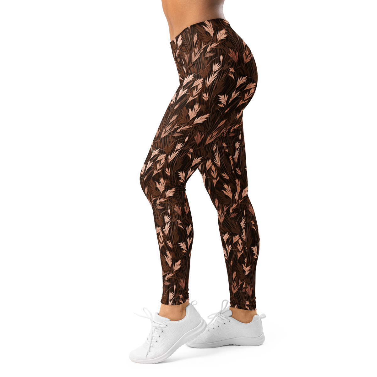 Wheatfield Relaxed Elegance mid-rise comfort leggings, left-side view.