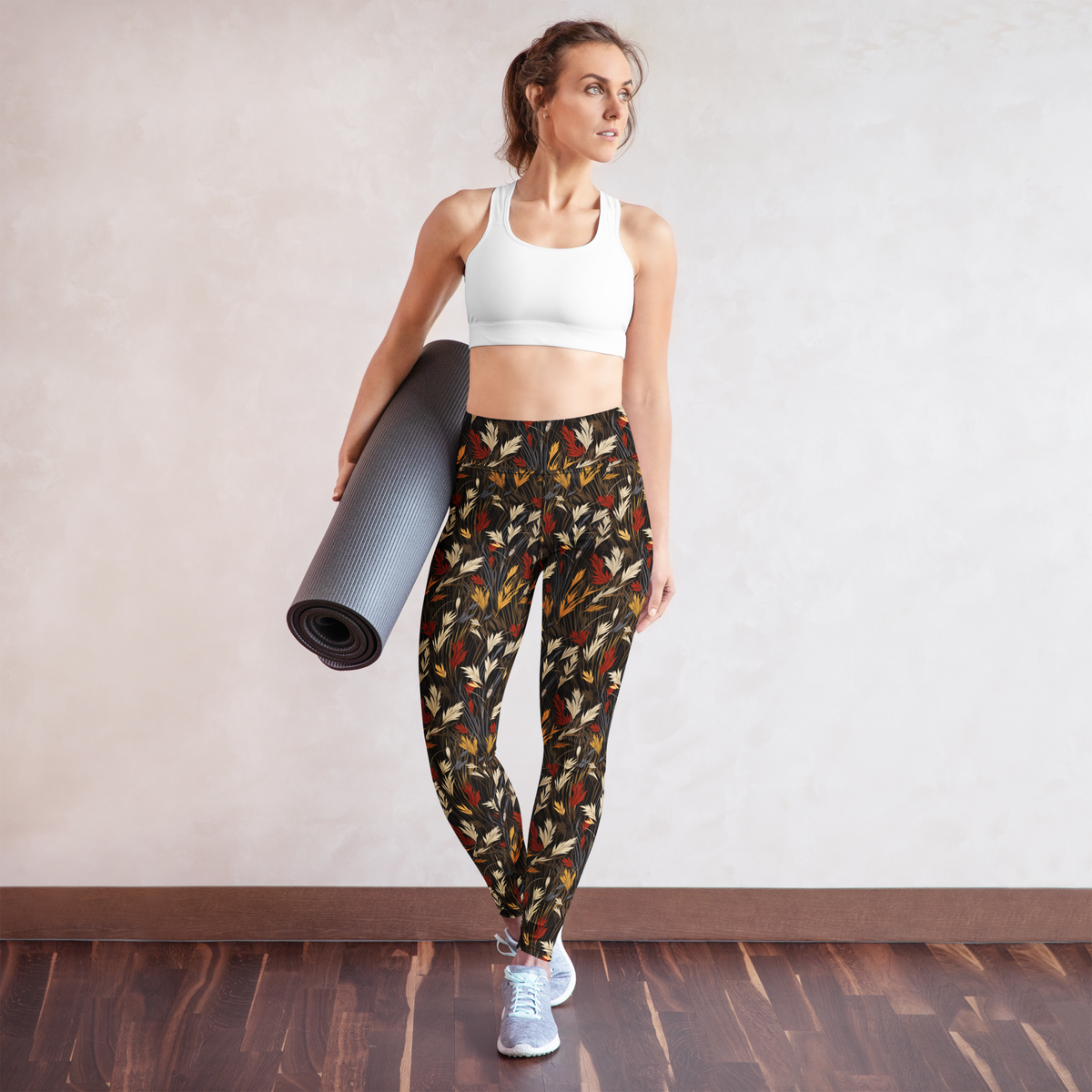 Wheatfield Scarfhold Palette high-waisted yoga leggings, yoga lifestyle view.