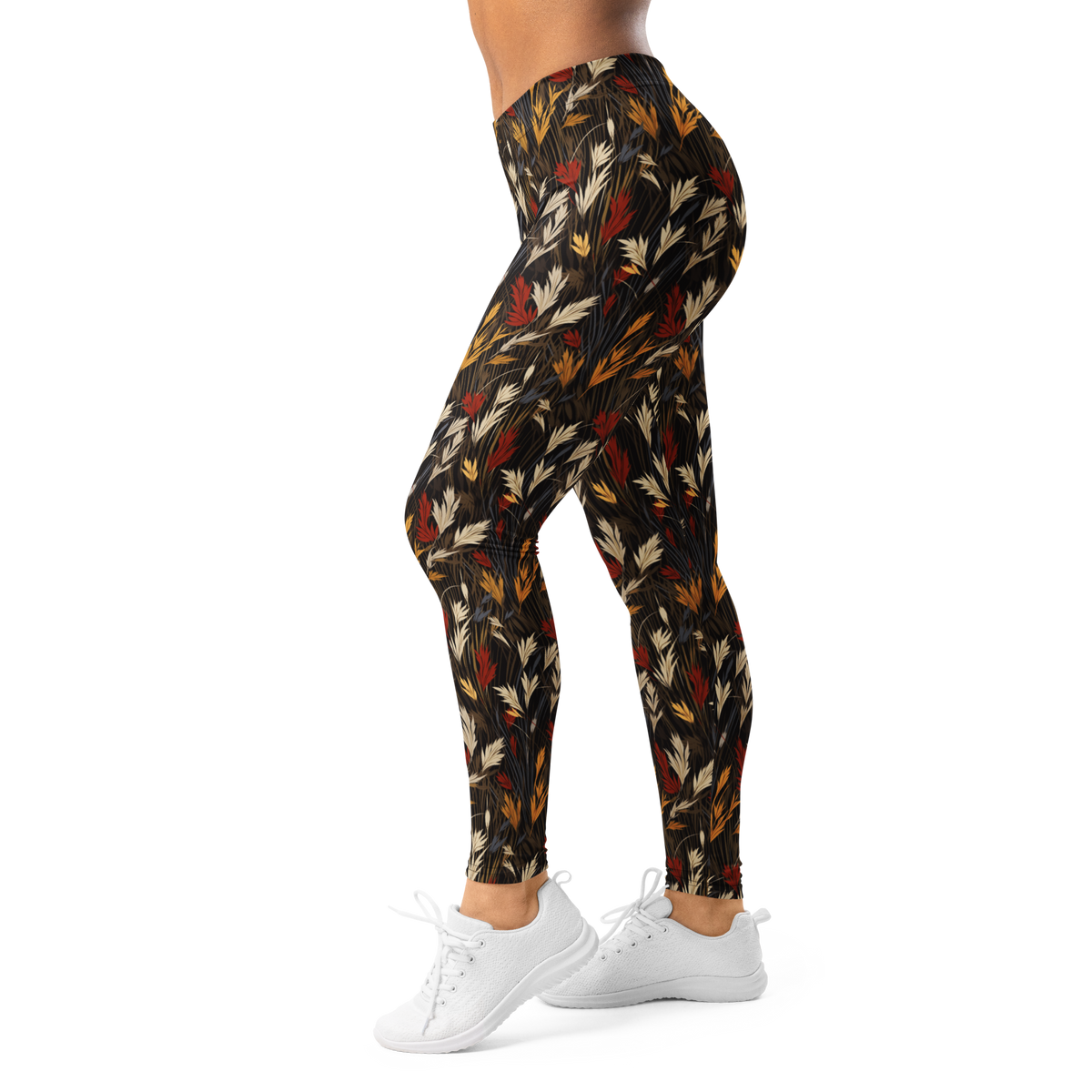 Wheatfield Scarfhold mid-rise comfort leggings, left-side view.
