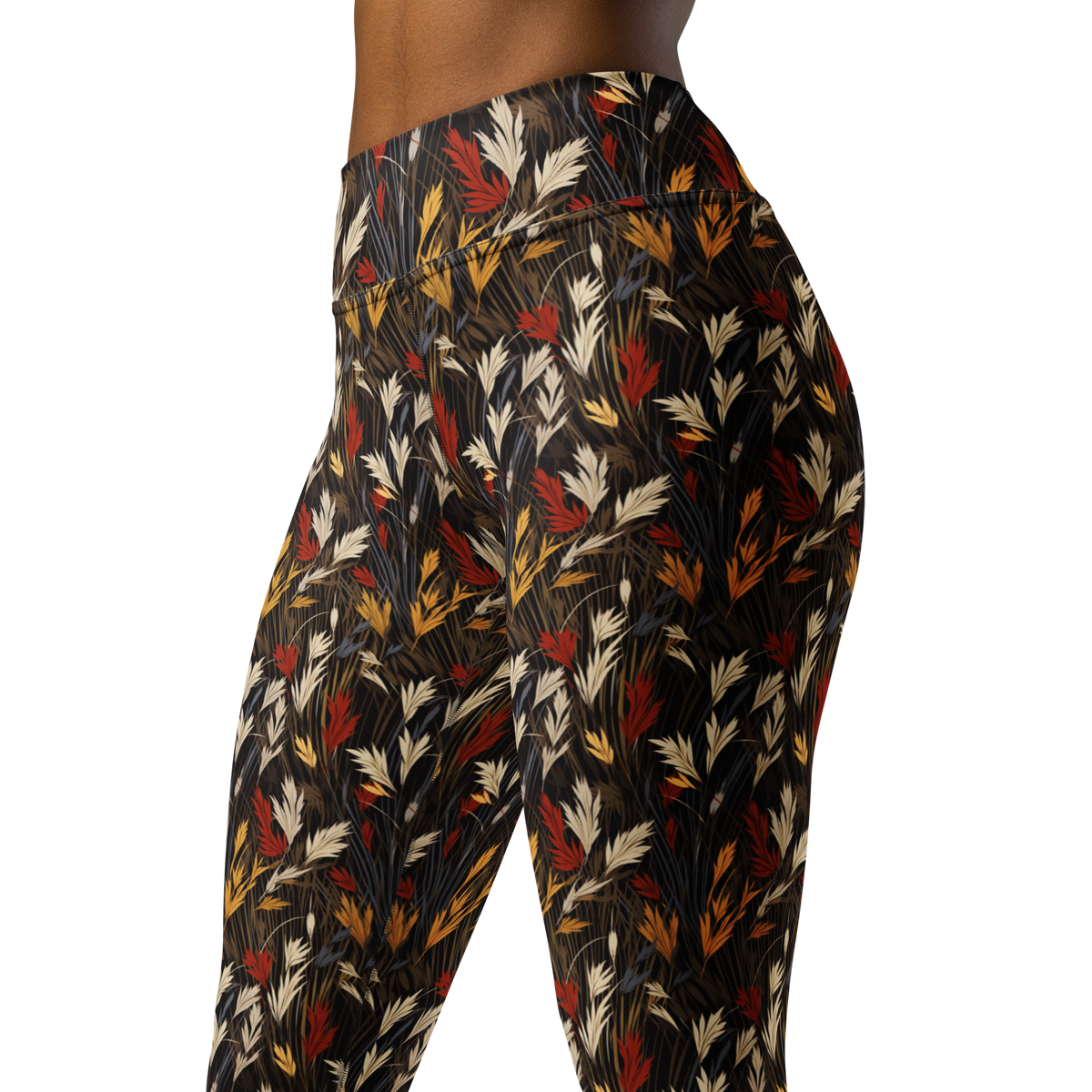 Wheatfield · Scarfhold Palette high-waisted yoga leggings, close three-quarter pattern view.