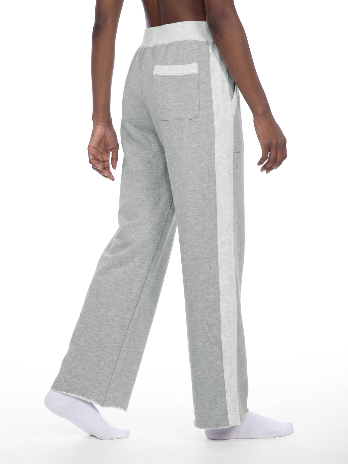 Women’s Colour-Block Raw-Hem Sweatpants — styled front view
