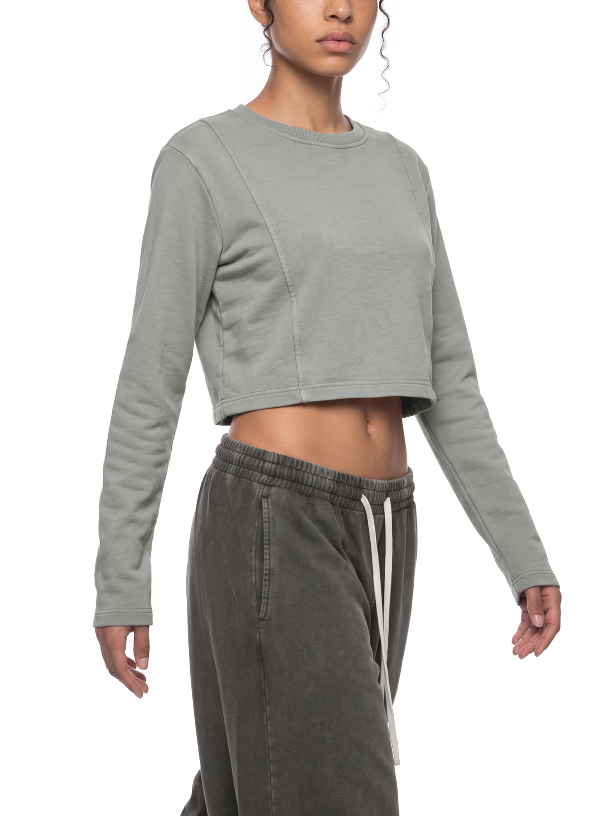 Women’s Mineral-Wash Cropped Sweatshirt — styled front view