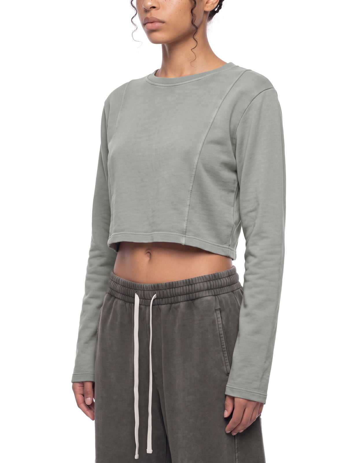 Women’s Mineral-Wash Cropped Sweatshirt — rear three-quarter view