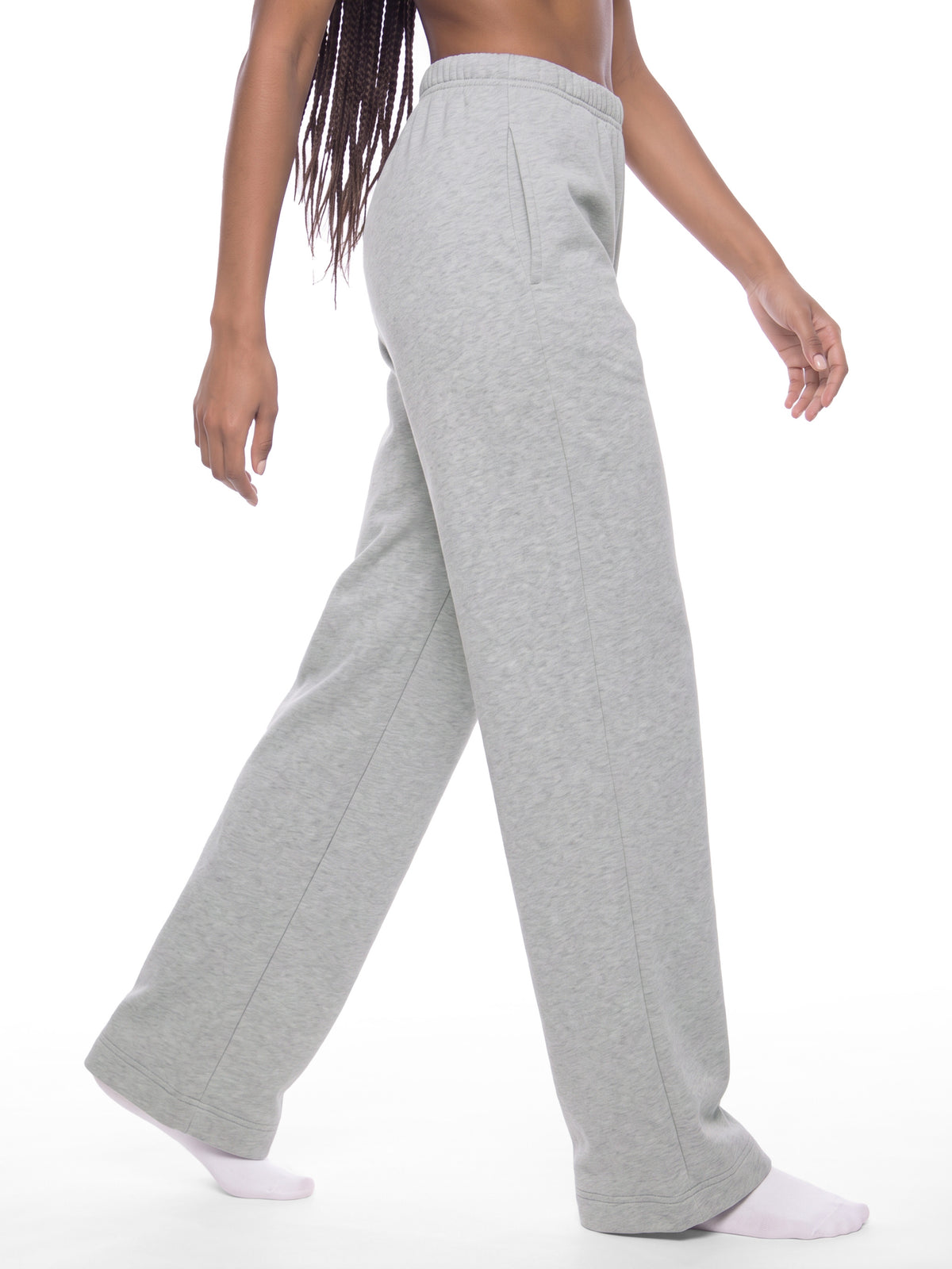 Women’s Straight-Leg Fleece Sweatpants — styled front view
