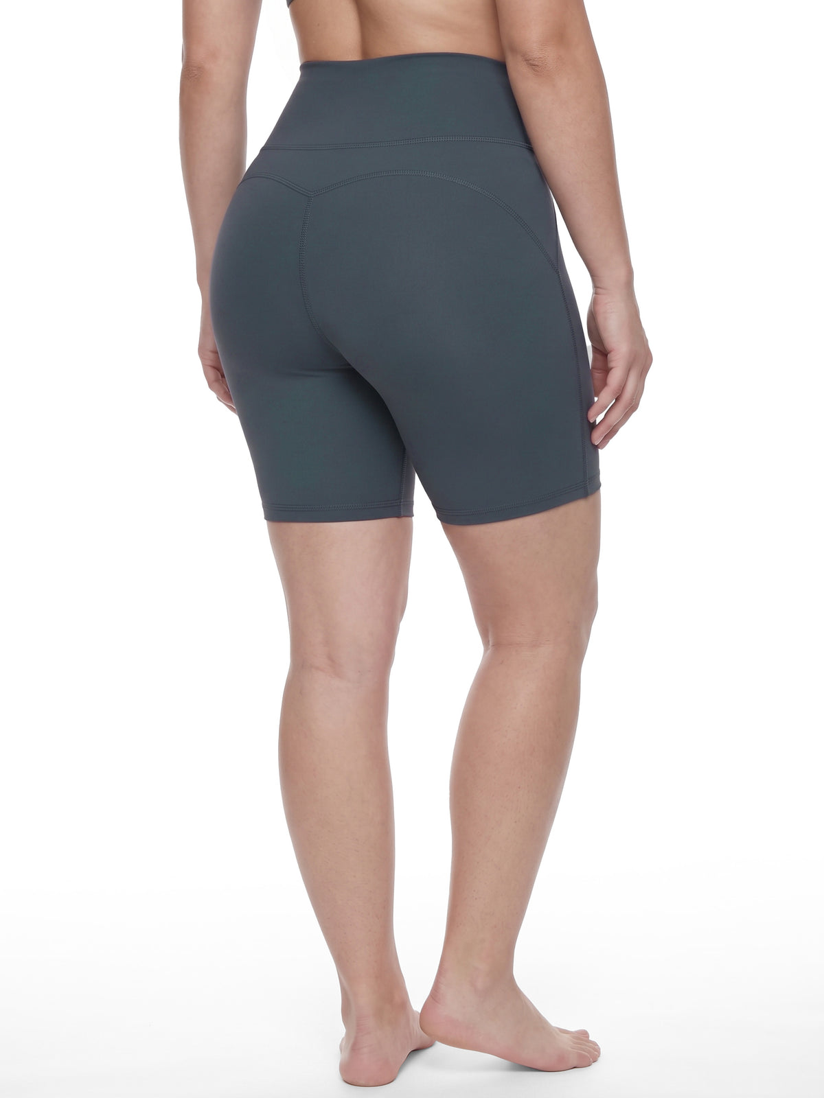Women’s Lycra High-Waisted Yoga Shorts — rear three-quarter view