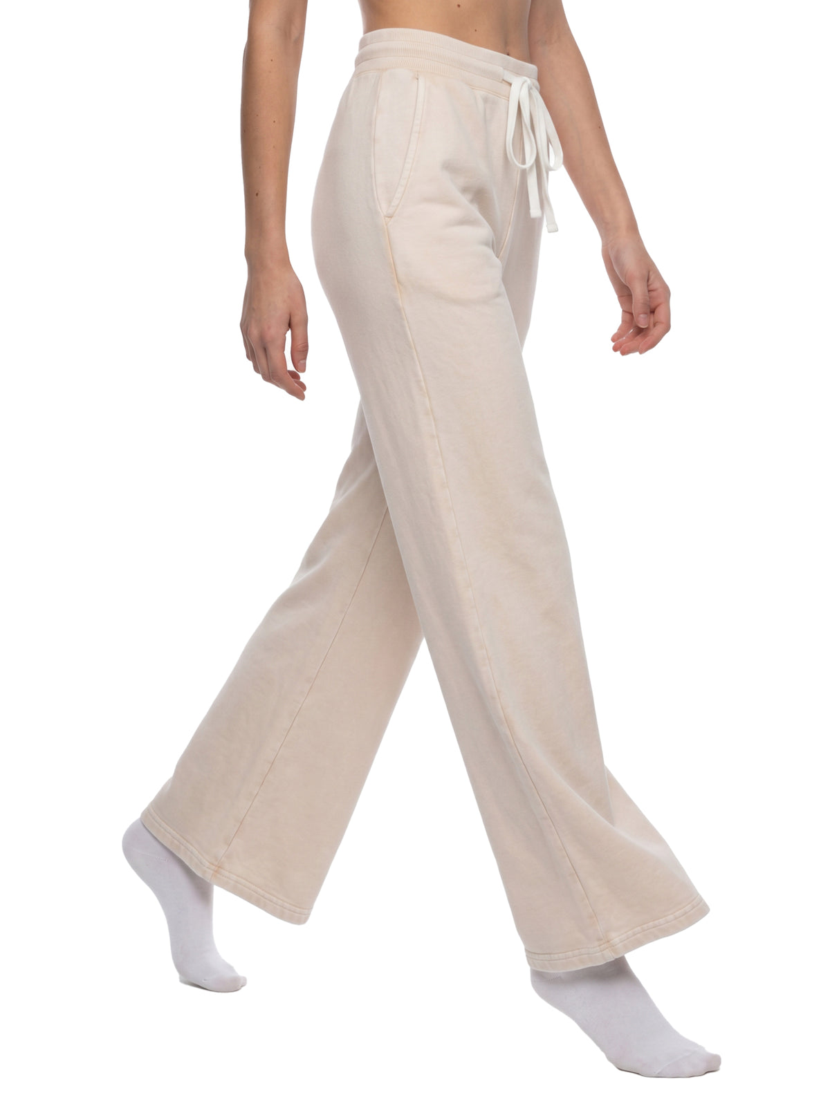 Women’s Mineral-Wash Flared Sweatpants — styled front view