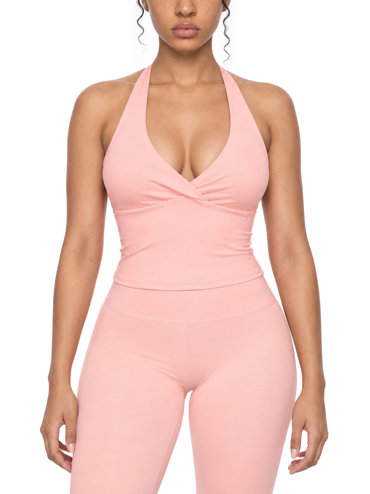 Women’s Ruched Halter Crop Tank Top — front view