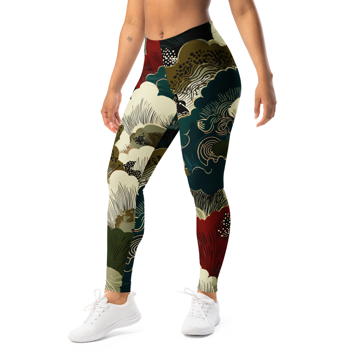 Yūkoku · Botanical Voltage mid-rise everyday leggings, left-front view.