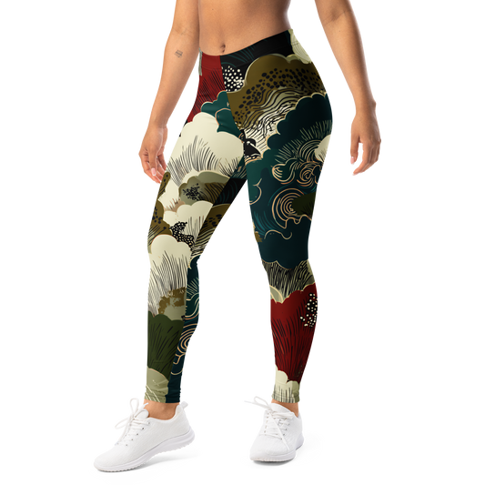 Yūkoku · Botanical Voltage mid-rise everyday leggings, left-front view.
