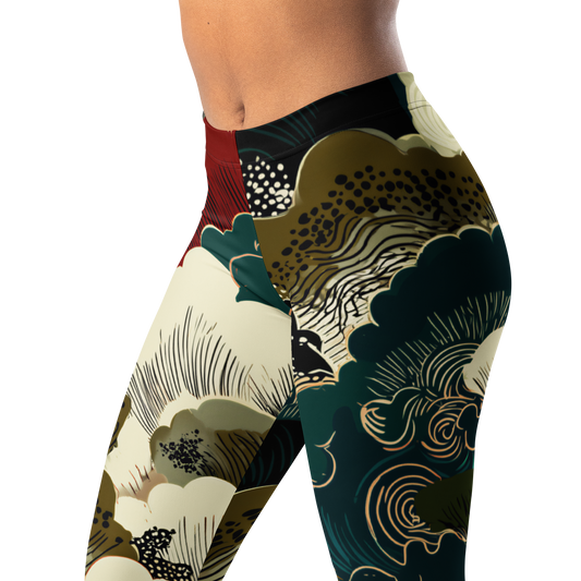 Yūkoku · Botanical Voltage mid-rise everyday leggings, waistband and pattern detail.
