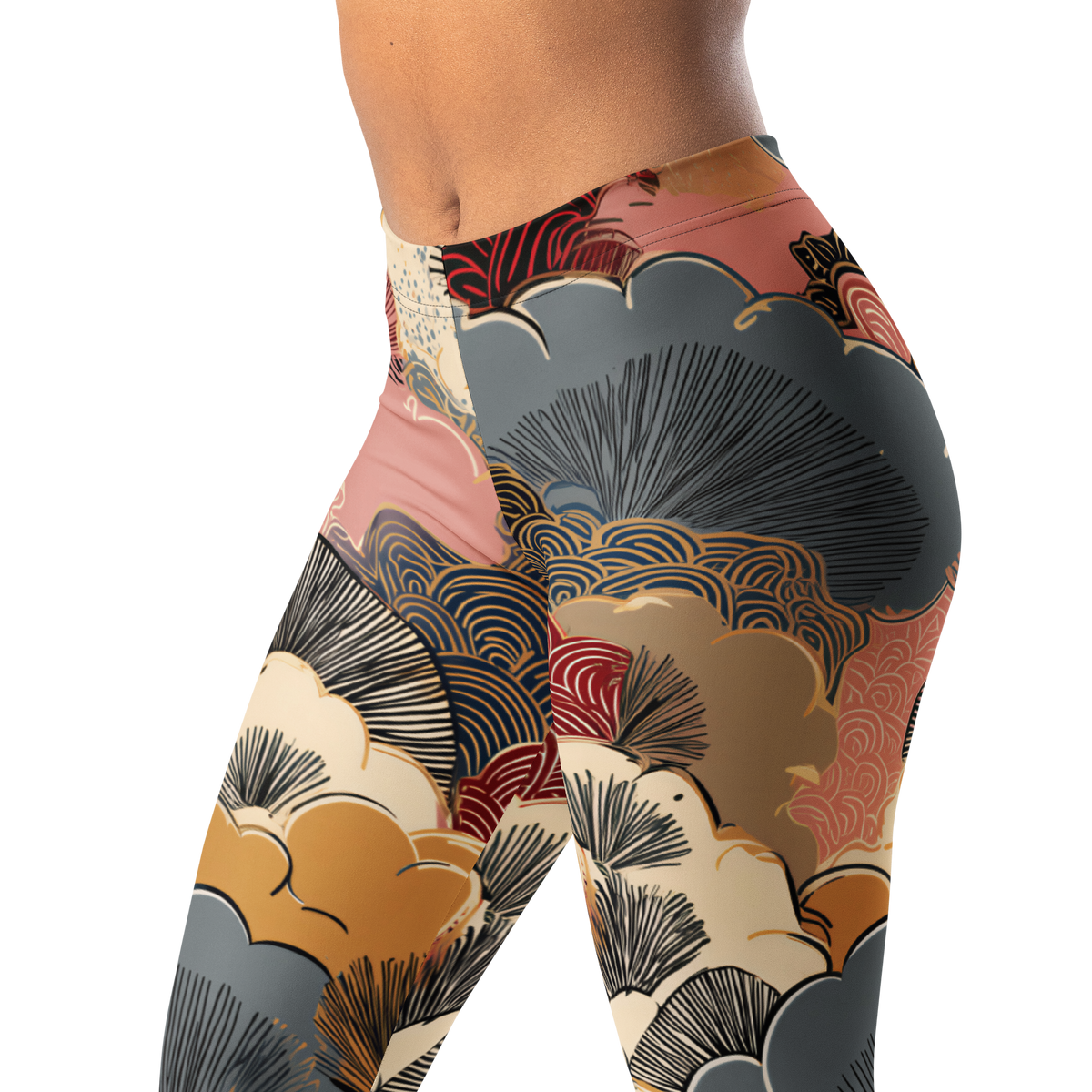 Yūkoku · Soft Current mid-rise everyday leggings, waistband and pattern detail.
