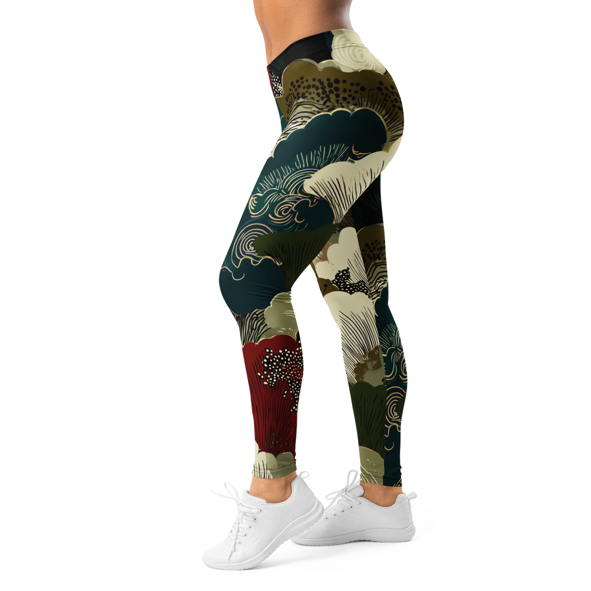 Yūkoku Botanical Voltage mid-rise comfort leggings, left-side view.