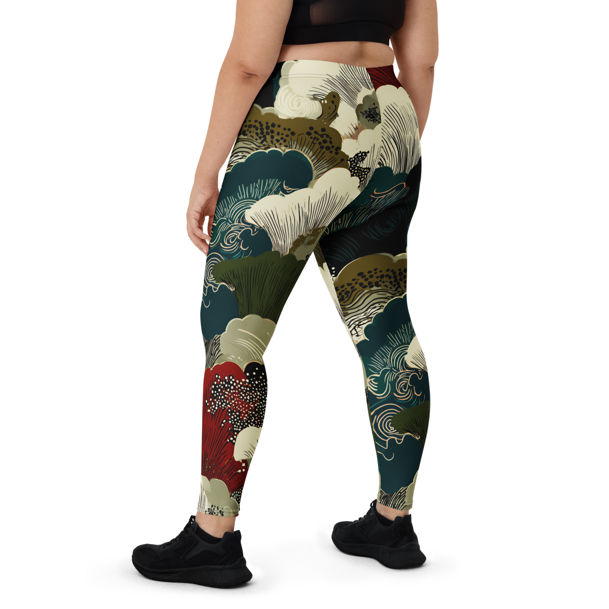 Yūkoku Botanical Voltage mid-rise comfort leggings, oversize-fit back view.