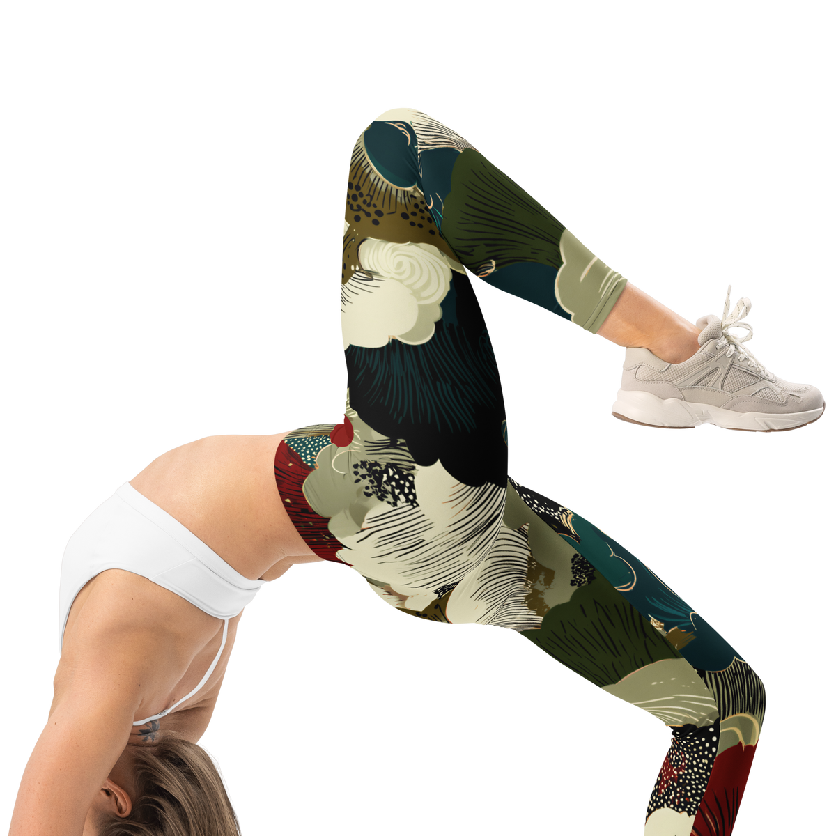 Yūkoku Botanical Voltage mid-rise comfort leggings, right-side view.