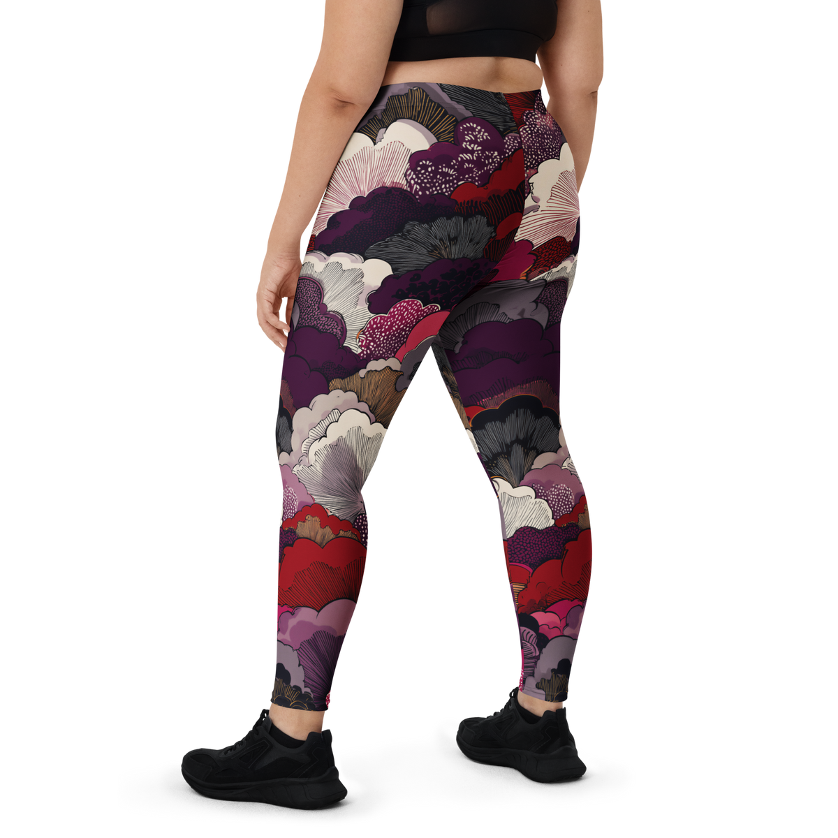 Yūkoku Burnished Orchid mid-rise comfort leggings, oversize-fit back view.