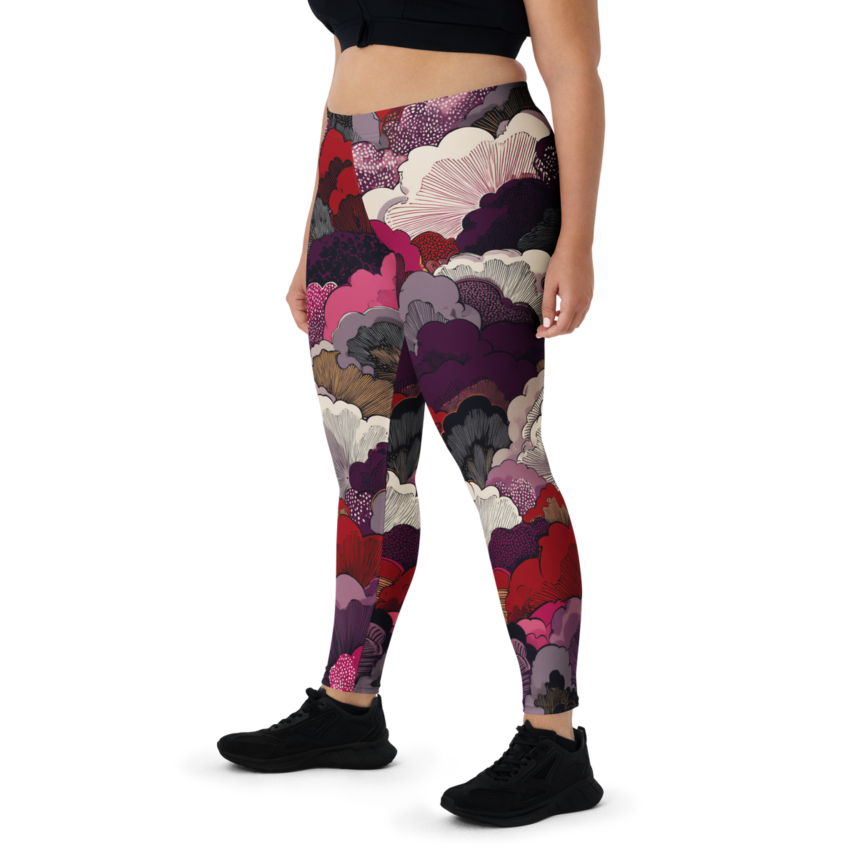Yūkoku Burnished Orchid mid-rise comfort leggings, oversize-fit front view.